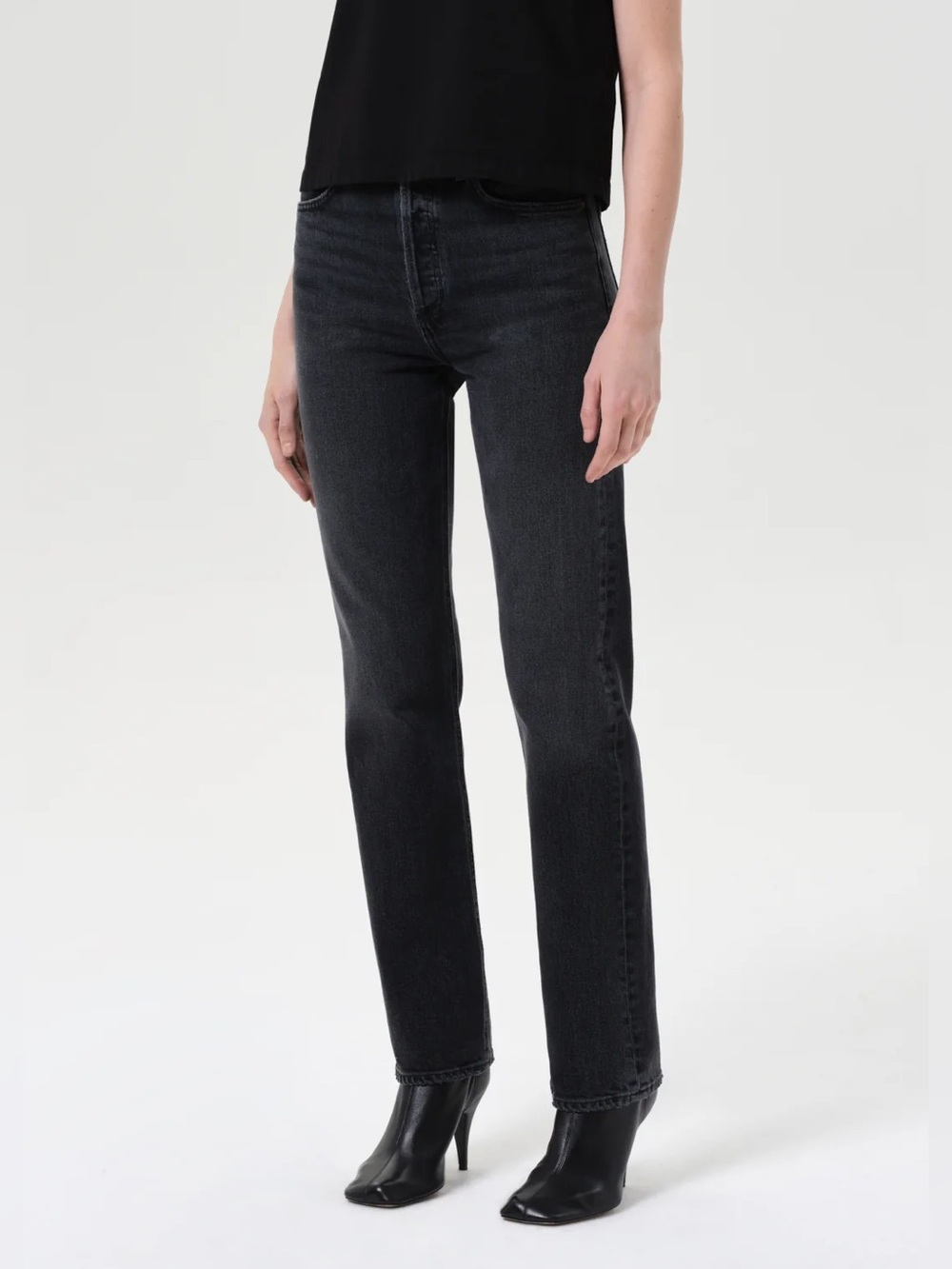 NEW Agolde 90’s Long High Rise Straight Leg Washed Black Size 27